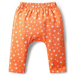 Babyhug Interlock Knit Full Length Diaper Leggings With Stripes Animals & Stars Print Pack Of 3 - Orange Light blue & White