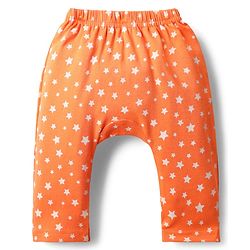 Babyhug Interlock Knit Full Length Diaper Leggings With Stripes Animals & Stars Print Pack Of 3 - Orange Light blue & White