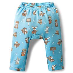 Babyhug Interlock Knit Full Length Diaper Leggings With Stripes Animals & Stars Print Pack Of 3 - Orange Light blue & White