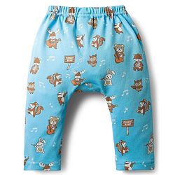 Babyhug Interlock Knit Full Length Diaper Leggings With Stripes Animals & Stars Print Pack Of 3 - Orange Light blue & White