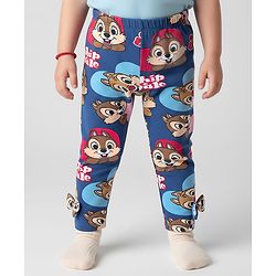 Babyhug Disney Lycra Knit Full Length Leggings with Chip n Dale Graphics & Bow Applique - Navy Blue