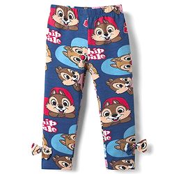 Babyhug Disney Lycra Knit Full Length Leggings with Chip n Dale Graphics & Bow Applique - Navy Blue