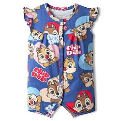 Babyhug Disney Interlock Knit Frill Sleeves Romper with Chip n Dale Print - Navy Blue