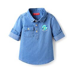 Babyhug 100% Cotton Full Sleeves Denim Shirt with Pockets & Dino Print - Blue