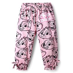 Babyhug Disney Terry Knit Full Length Lounge Pant with Chip n Dale Graphics & Bow Applique - Pink