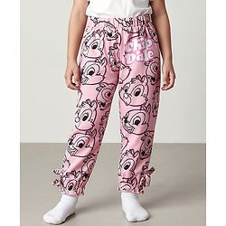 Babyhug Disney Terry Knit Full Length Lounge Pant with Chip n Dale Graphics & Bow Applique - Pink