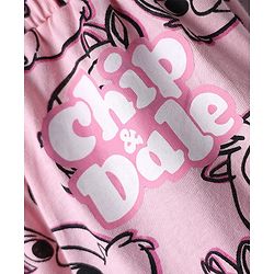 Babyhug Disney Terry Knit Full Length Lounge Pant with Chip n Dale Graphics & Bow Applique - Pink
