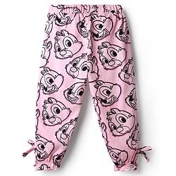 Babyhug Disney Terry Knit Full Length Lounge Pant with Chip n Dale Graphics & Bow Applique - Pink