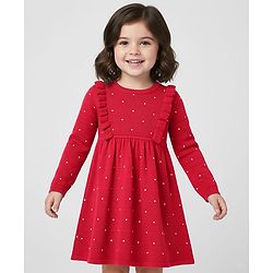 Babyhug Sweater Knit Full Sleeves Woollen Dress with Polka Dot Design - Red
