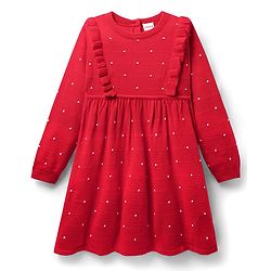 Babyhug Sweater Knit Full Sleeves Woollen Dress with Polka Dot Design - Red