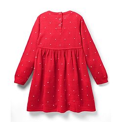 Babyhug Sweater Knit Full Sleeves Woollen Dress with Polka Dot Design - Red