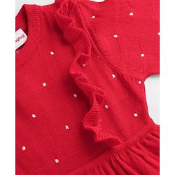 Babyhug Sweater Knit Full Sleeves Woollen Dress with Polka Dot Design - Red