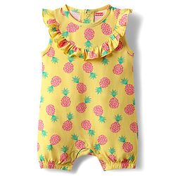 Babyhug 100% Cotton Interlock Knit Sleeveless Romper with Pineapple Print - Yellow