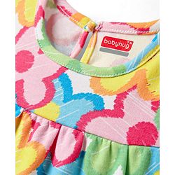 Babyhug 100% Cotton Knit Frill Sleeves Romper With Floral Print - Multicolor