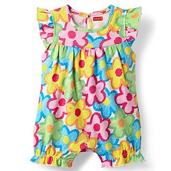 Babyhug 100% Cotton Knit Frill Sleeves Romper With Floral Print - Multicolor