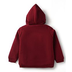 Babyhug Knit Full Sleeves Hooded Front Open Sweater with Bear Patch - Dark Red