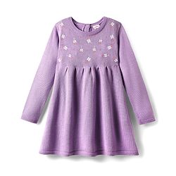 Babyhug Full Sleeves Sweater Knit Woollen Dress With Floral Design - Lilac
