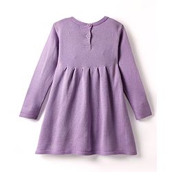 Babyhug Full Sleeves Sweater Knit Woollen Dress With Floral Design - Lilac