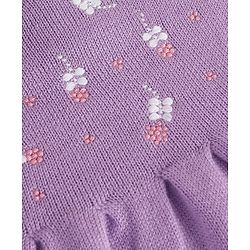 Babyhug Full Sleeves Sweater Knit Woollen Dress With Floral Design - Lilac