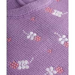 Babyhug Full Sleeves Sweater Knit Woollen Dress With Floral Design - Lilac