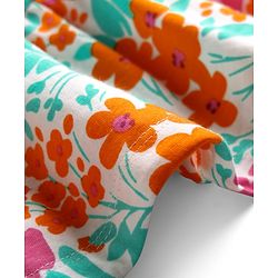 Babyhug Cotton Knit Frilled Sleeves Frock with Bow Applique & Floral Print - Orange