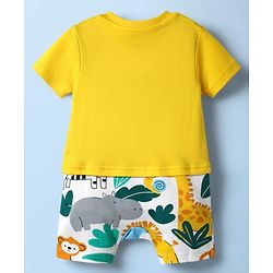 Babyhug 100% Cotton Interlock Knit Half Sleeves Romper with Animal Print - Yellow