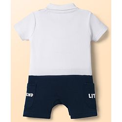 Babyhug 100% Cotton Interlock Knit Half Sleeves Collared Romper with Koala Patch - Navy Blue