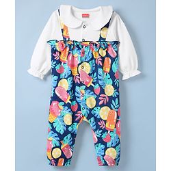 Babyhug 100% Cotton Interlock Knit Full Sleeves Romper with Tropical Theme Print - Multicolor