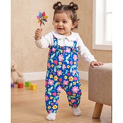 Babyhug 100% Cotton Interlock Knit Full Sleeves Romper with Floral Print - Multicolor