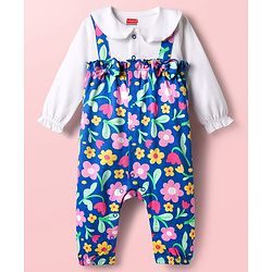 Babyhug 100% Cotton Interlock Knit Full Sleeves Romper with Floral Print - Multicolor