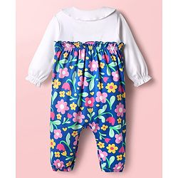 Babyhug 100% Cotton Interlock Knit Full Sleeves Romper with Floral Print - Multicolor