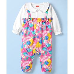 Babyhug 100% Cotton Interlock Knit Full Sleeves Romper with Tropical Theme Print - Multicolor