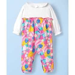 Babyhug 100% Cotton Interlock Knit Full Sleeves Romper with Tropical Theme Print - Multicolor