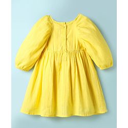 Babyhug Cotton Knit Full Balloon Sleeves Solid Frock With Sunflower Sling Bag - Yellow