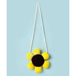 Babyhug Cotton Knit Full Balloon Sleeves Solid Frock With Sunflower Sling Bag - Yellow