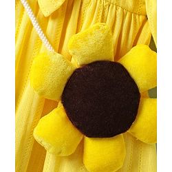 Babyhug Cotton Knit Full Balloon Sleeves Solid Frock With Sunflower Sling Bag - Yellow