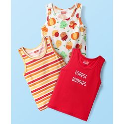 Babyhug 100% Cotton Knit Sleeveless Striped & Printed Sando Vests Pack of 3 - Multicolor