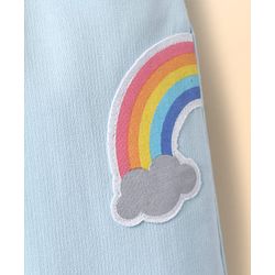 Babyhug Cotton Terry Knit Full Length Lounge Pants With Rainbow Applique - Light Blue