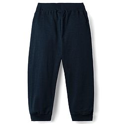 Babyhug Terry Knit Full Length Lounge Pant With Bow Applique & Text Print - Navy Blue