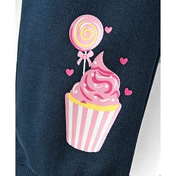 Babyhug Terry Knit Full Length Lounge Pant With Bow Applique & Text Print - Navy Blue