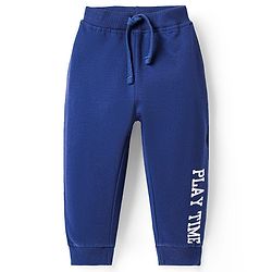 Babyhug Cotton Terry Knit Full Length Lounge Pant With Play Time Print - Blue