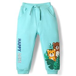 Babyhug Cotton Terry Knit Full Length Lounge Pant With Animal Print - Aqua Blue