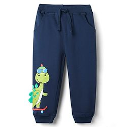 Babyhug Cotton Terry Knit Full Length Lounge Pant With Dino Print - Navy Blue