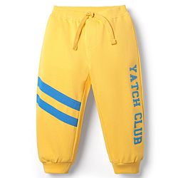 Babyhug Cotton Terry Knit Full Length Lounge Pants With Text Print - Yellow