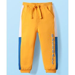 Babyhug Cotton Terry Knit Full Length Lounge Pants With Text Print - Yellow
