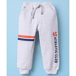 Babyhug Cotton Terry Knit Full Length Lounge Pants With Text Print - Grey