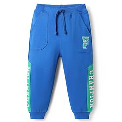 Babyhug Cotton Knit Full Length Lounge Pant With Text Print - Blue