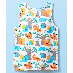 Babyhug 100% Knit Sleeveless Striped & Animal Printed Sando Vests Pack of 3 - Blue White & Yellow