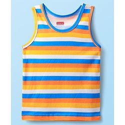 Babyhug 100% Knit Sleeveless Striped & Animal Printed Sando Vests Pack of 3 - Blue White & Yellow