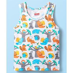 Babyhug 100% Knit Sleeveless Striped & Animal Printed Sando Vests Pack of 3 - Blue White & Yellow